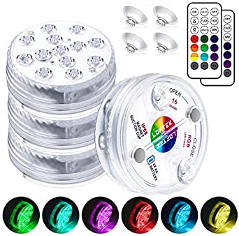 LOFTEK Hot Tub Lights, Pool Lights Underwater, Bath Spa Lights, Waterproof Pond Lights with 13 LED Beads, Bright Submersible LED Lights for Garden Swimming Pool Fish Tank Decorations, RF Remote, 4Pcs