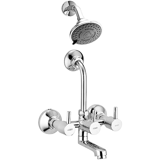 ALTON GRCL3925 Brass Wall Mixer With 3-Function, 4-INCH Overhead Shower Set and 125mm Bend Pipe (Chrome)