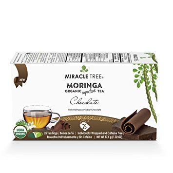 Miracle Tree - Organic Moringa Superfood Tea, 25 Individually Sealed Tea Bags, Chocolate