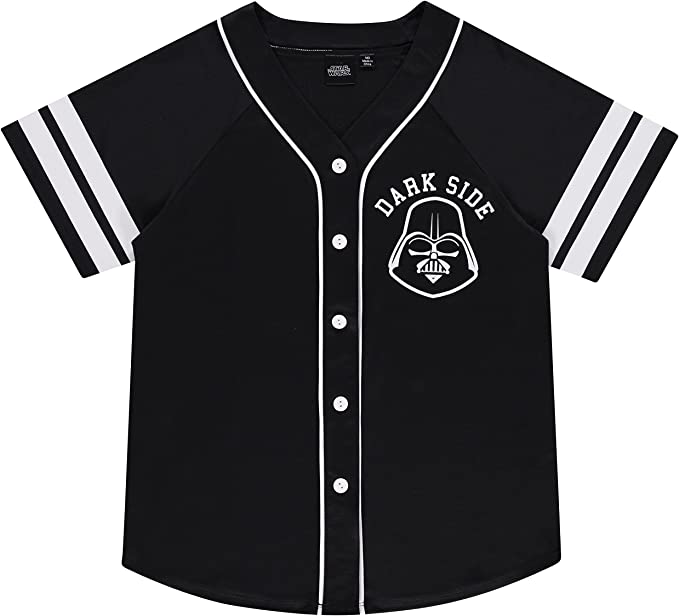 STAR WARS Ladies Baseball Jersey - Darth Vader, Luke Skywalker and Baby Yoda Mesh Button Down Baseball Jersey