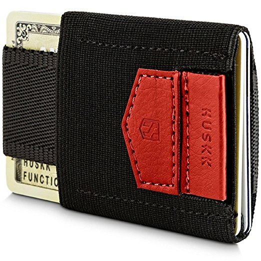 HUSKK Minimalist Slim Wallet - 10 Card Holders - Cash & Keys (Red)