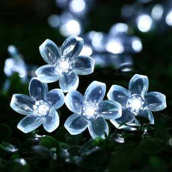 Solar String Lights, Outdoor Waterproof LED Flowers Decorations,ICICLE 23 Ft 50 Fairy White LEDs Blossom Garden Lighting for Christmas,Patio,Lawn,Fence,Outside,Holiday