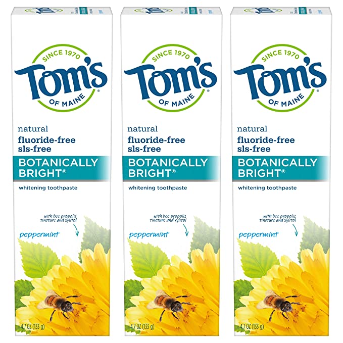 Tom's of Maine Fluoride-Free Botanically Bright Toothpaste, Natural Toothpaste, Toms Toothpaste, Peppermint, 4.7 Ounce, 3-Pack