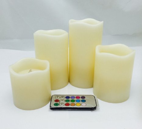 Pillar Electric Candles - Multi Function Remote with Timer-Color Changing / Light Mode Options - vanilla scented ,tall 3",4",5",6", set of 4, for indoor/outdoor, party,wedding,wall decor-By Adoria
