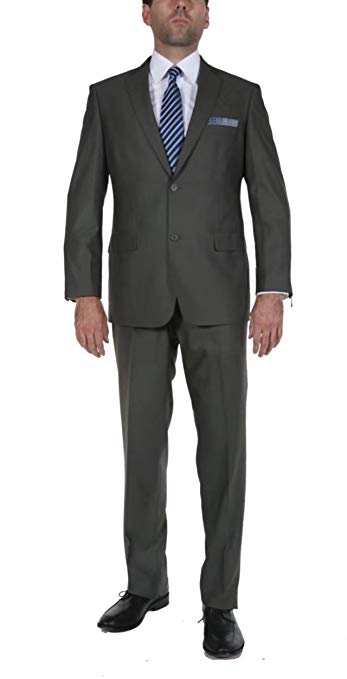 P&L Men's Two-Piece Classic Fit Suit with Two-Button Side Vent Jacket and Flat-Front Pants