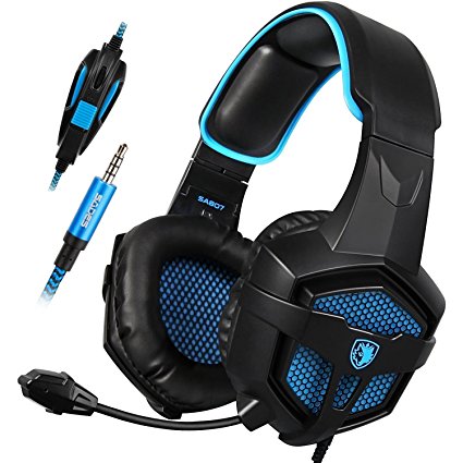 Gaming Headset SADES SA807 for PS4 New Xbox One Gaming Headphone Over Ear 3.5mm Plug Wired with Mic Volume Control for PC Laptop Mac Phone (Black&Blue)