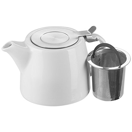 Benail 18 oz Tea pot with infuser and SLS lid Stainless Steel Infuser Ceramic Teapot (White)