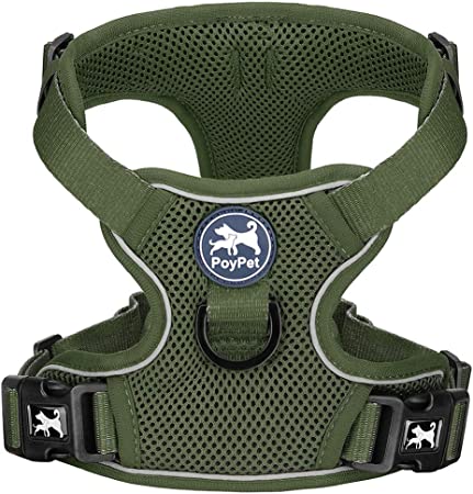 PoyPet Reflective Soft Breathable Mesh Dog Harness Choke-Free Double Padded Vest with Adjustable Neck and Chest