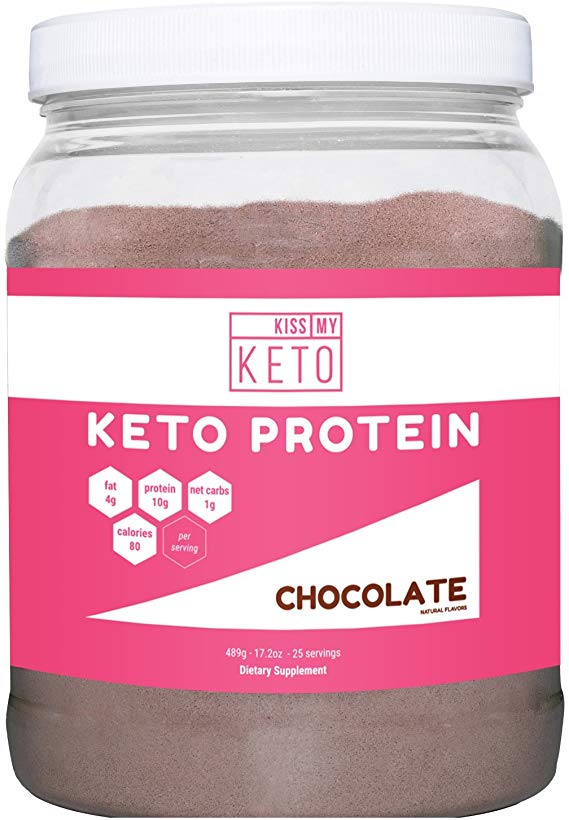 Kiss My Keto Protein Powder - Chocolate, Pure Grass-fed Collagen Peptides & MCT Oil, Low Carb, High Fat Keto Shake Coffee Creamer for Ketogenic Diets, 25 Servings, Meal Replacement, Get Into Ketosis