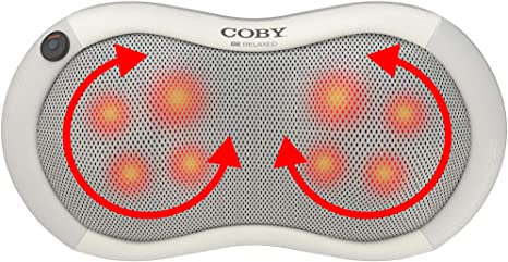 COBY Shiatsu Massage Pillow with Heat | Deep Tissue Kneading Therapeutic Cushion Pad for Back, Neck, Shoulders & Full Body Pain Relief | Rolling Balls & Adjustable Chair Strap for Home, Office & Auto