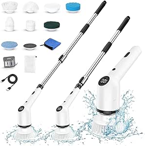 Electric Spin Scrubber, 9 in 1 Electric Cleaning Brush Up to 450RPM Cleaning, Power Scrubber with 8 Replaceable Brush Heads and Extension Arm, Shower Scrubber for Bathroom, Car, Floor