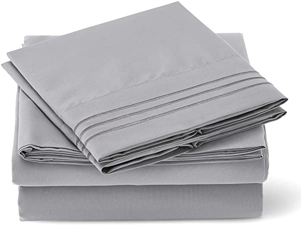 Love's cabin Queen Bed Sheets Set Grey, Luxury Brushed Microfiber 1800 TC Bed Sheets for Queen Size Bed, Wrinkle & Fade Resistant 4 Piece Hotel Sheets (1 Flat Sheet,1 Fitted Sheet,2 Pillow Cases)