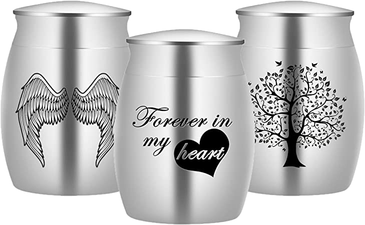 Bivei Small keepsake Urns for Human/Pet Ashes Set of 3 Mini Ashes Holder Matte Waterproof Memorial Cremation Funeral Decorative (Silver-Set of 3)