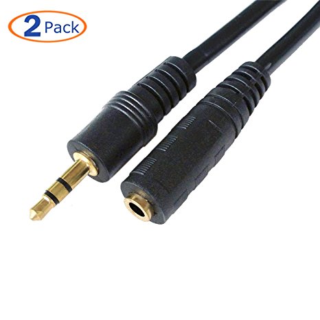 Conwork 2-Pack 3.5mm Universal Gold Plated Male to Female Extension Auxiliary Extension Audio Stereo Cable Cord for Headphones (4.5 Feet)