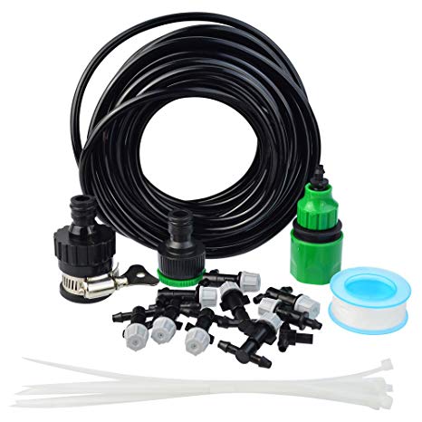 Wobe Drip Irrigation Kits Accessories with 32.8ft/10m 1/4" Blank Distribution Tubing Hose, 10pcs Plastic Mist Nozzle Sprinkler, 10pcs Barbed Fittings, Home Garden Patio Misting Micro Flow Drip Irrig
