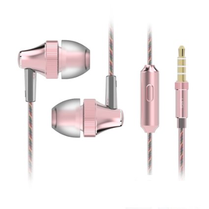 Headphones Metal Earbuds Bass In Ear Earphones Stereo Cell Phone Headset with Microphone and Remote Control for Apple iPhone iPod iPad Samsung HTC LG Android Smartphones MP3 Plays Pink