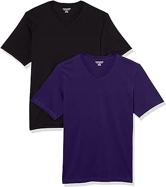 Amazon Essentials Men's T-Shirt Regular-Fit Short-Sleeve V-Neck (Available in Big & Tall), Pack of 2