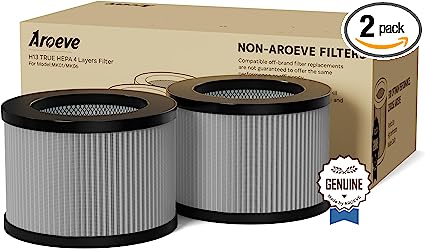 AROEVE MK01&MK06 Air Purifier Replacement Filter, Smoke Remove Material 4 -in-1 True HEPA with Activated Carbon Mix, Against for Smoke, Odors, and VOCs, 2 Pack- Grey (Enhanced Smoke Removal Version)