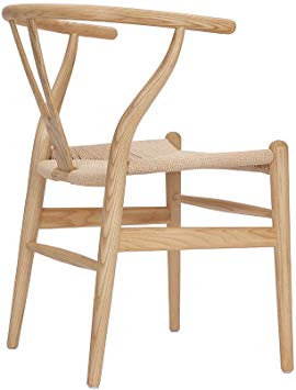 Tomile Wishbone Solid Dining Chairs Rattan Armchair Hans Wegner (Ash-Natural Wood Color),