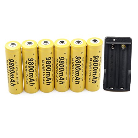 6 Pack 18650 3.7V 9800mAh Batteries Rechargeable Li-ion Battery and Universal Charger,Yellow high-capacity battery