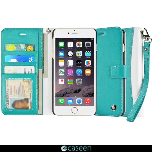 caseen Apple iPhone 6 / 6S Wallet Case (Two-Tone Teal Turquoise Mint / White) w/ ID, Credit Card, and Cash Pockets - TERRA Series