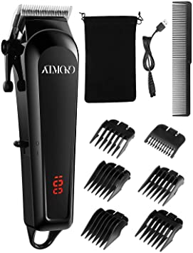 Professional Cordless Hair Clippers for Men, ATMOKO Beard Trimmer with 6 Guide Combs, Facial Hair Clippers and Body Grooming Kit, Cordless USB Rechargeable LCD Display Precision Set