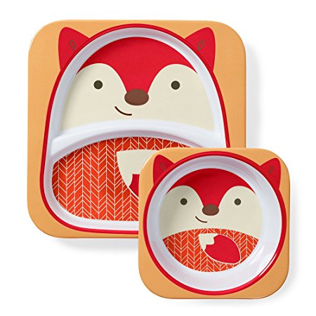 Skip Hop Zoo Melamine Plate and Bowl Set, Fox