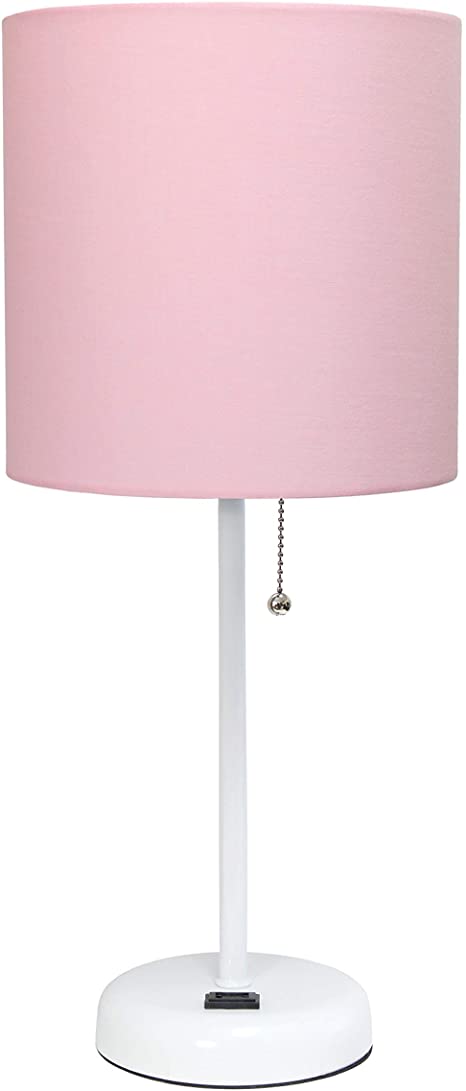 Limelights LT2024-POW Stick Charging Outlet Table Lamp, White/Light Pink