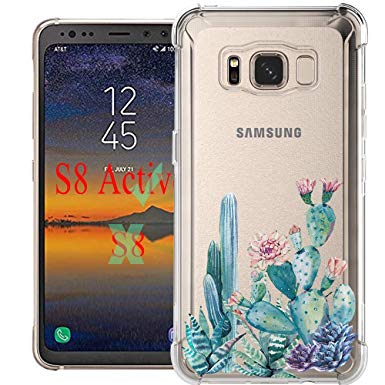 Galaxy S8 Active Case,Samsung Galaxy S8 Active Case with Flower,LUOLNH Slim Shockproof Clear Floral Pattern Soft Flexible TPU Back Cover for Samsung Galaxy S8 Active (Cactus Flower)