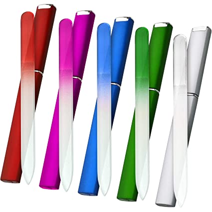 10 Pieces Crystal Glass Nail Files with Case, Crystal Glass Fingernail Files, Double Sided Glass Nail File for Manicure Nail Care, 5 Colors