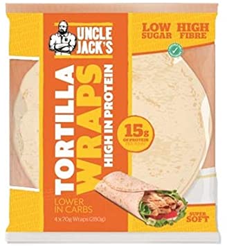 Uncle Jack's Tortilla Wraps High in Protein (4 x 70 Gram per Pack) Low Sugar High Fibre (6 Packs)