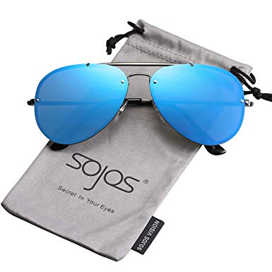 SOJOS Rimless Aviator Sunglasses for Men and Women Metal Frame Mirrored Lens TRENDALERT