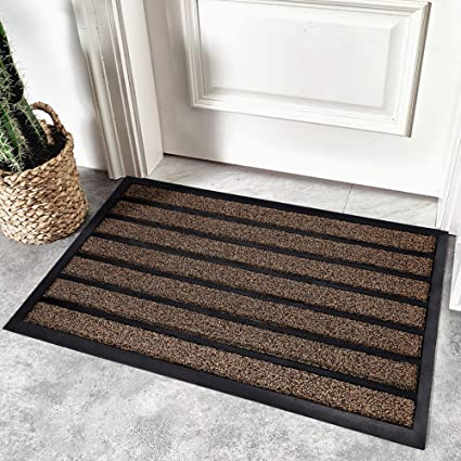 Olanly Original Durable Striped Door Mat, Indoor Outdoor, Easy Clean, Heavy Duty Doormat, 29X17, Striped Coffee