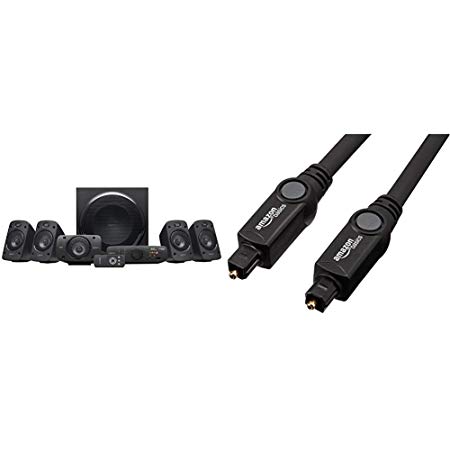 Logitech Z906 Stereo Speakers 3D 5.1 Dolby Surround Sound, THX, 1000 W, Ideal For TV and Living Room & AmazonBasics Digital Optical Audio Toslink Cable 1.83 m