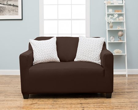 Dawson Collection Twill Strapless Slipcover. Form Fit, Slip Resistant, Stylish Furniture Shield / Protector Featuring Soft, Lightweight Fabric. By Home Fashion Designs. (Loveseat, Mocha)