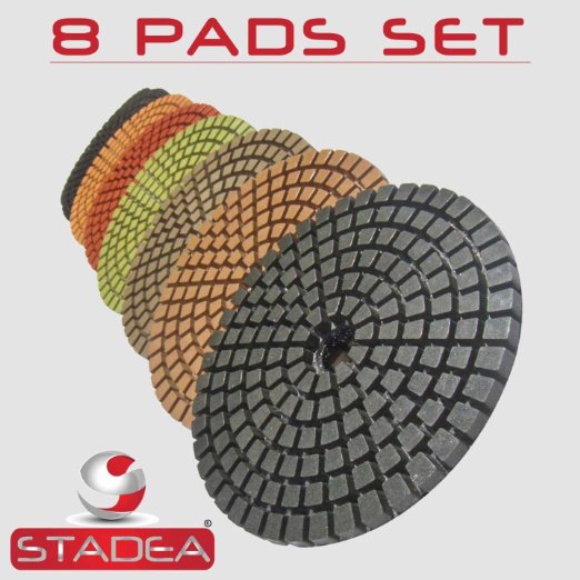 STADEA Premium Grade Wet 4" Diamond Polishing Pads 8 Pcs Set For GRANITE MARBLE STONE Polish