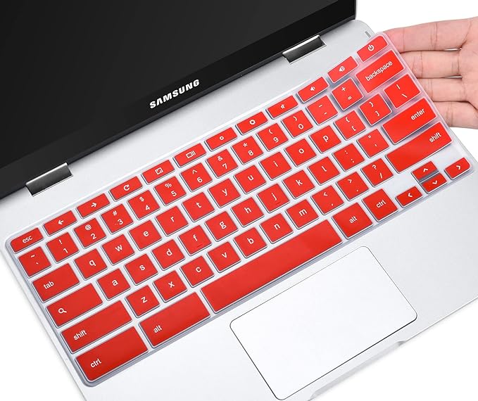 Keyboard Cover Skin for Samsung Chromebook 4 3 2 XE350XBA XE310XBA XE500C13 XE501C13 XE500C12 11.6" / Chromebook 4 15.6" / Samsung Galaxy Chromebook Go 14" XE340XDA XE345XDA -Red