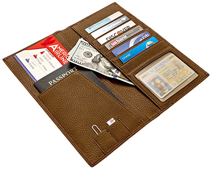 Venko's Long Leather Wallet - Elegant Companion in your Travels, serves as an RFID Blocking Travel Document Holder&Great Present as it comes in a Gift Box!