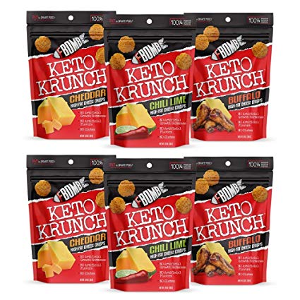 FBOMB Cheese Crisps 6 Pack: Crunchy, Baked Low Carb Snack | 100% Natural, Premium Artisan Cheese, High Protein, Gluten Free Keto Snack in Cheddar, Buffalo & Chili Lime | Variety 6 Pack