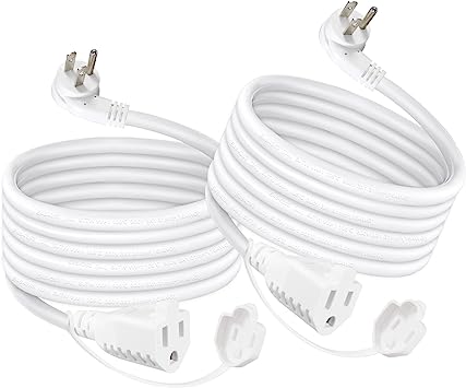 White Garden Outdoor Weatherproof Power Extension Cord - 6FT Low Profile Flat Plug 3 Prong 16 Gauge SJTW Grounded Heavy Duty Wire, Outside Appliance Extension Electrical Lead for Indoor Outdoors Use