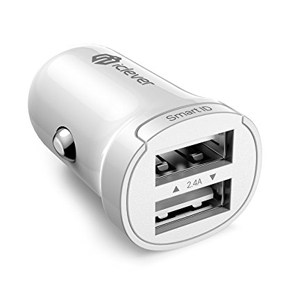 Car Charger, iClever BoostDrive 24W 4.8A Dual USB Car Charger with SmartID for iPhone 7, iPad, Samsung Note 7, LG and More - White