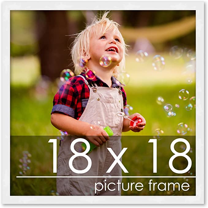 Poster Palooza 18x18 Contemporary White Wood Picture Square Frame - Picture Frame Includes UV Acrylic, Foam Board Backing, & Hanging Hardware!