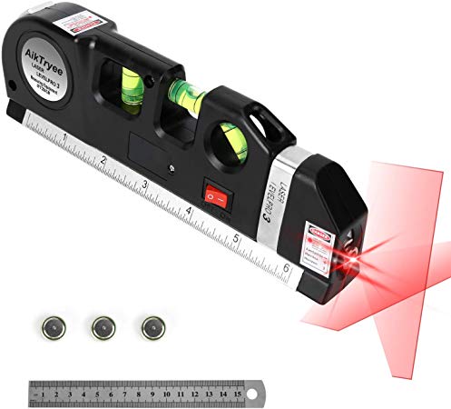 Laser Level Line, Multipurpose Laser Level Kit Standard Cross Line Laser level Laser Line leveler Beam Tool with Metric Rulers 8ft/2.5M for Picture Hanging cabinets Tile Walls by AikTryee.