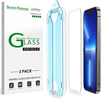 amFilm 2 Pack OneTouch Glass Screen Protector Compatible with iPhone 13 Pro Max (6.7") with Easy Installation Kit, Case Friendly