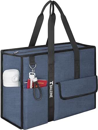 BALEINE Large Utility Tote Bag with Reinforced Bottom, Multi Pockets Foldable Tote Bag for Nurse, Travel, Work