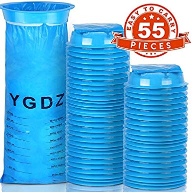[New Upgraded] 55 Pack Emesis Bags, YGDZ Blue Vomit Barf Bags, Waste Disposal Bags, Lightweight Morning Sickness Nausea Bags for Travel Motion Car Boat Airplane, 1000ml