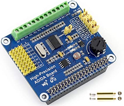 High-Precision AD/DA Expansion Board for Raspberry Pi 4B/3B /3B/2B/Zero/W/Zero WH and Jetson Nano,Add High-Precision AD/DA Functions to Pi. Onboard ADS1256 8-CH 24bit ADC and DAC8532 2-CH 16bit DAC