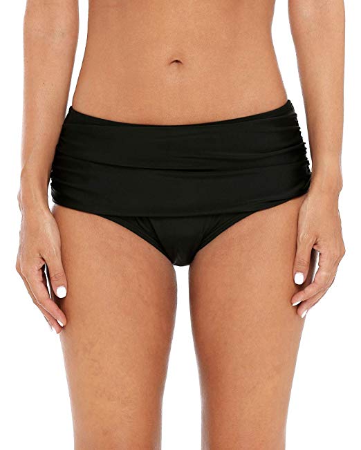 ATTRACO Women's Bikini Bottoms High Cut Swim Bottom Ruched Swimwear Briefs