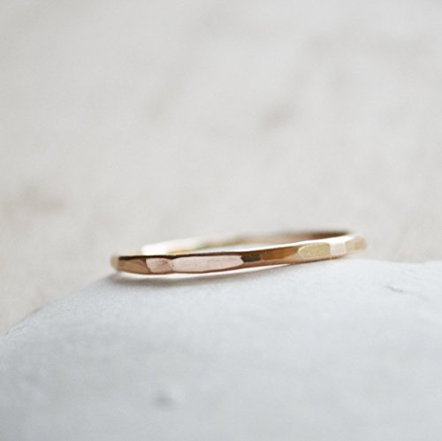 Gold Filled Thick Stacking Ring - Hammered Gold Filled Stack Ring