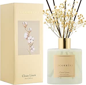 COCORRÍNA Reed Diffuser - Clean Linen 17 Fl.oz Reed Diffuser with 8 Sticks Scented Diffuser with Preserved Flowers for Bathroom Home Decor